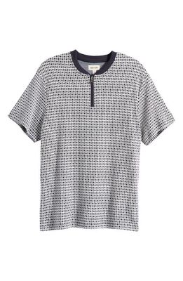 Open Edit Geo Print Zip Henley Top in Navy Geo