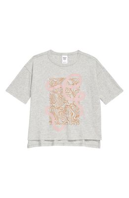 Open Edit Kids' High-Low Organic Cotton Graphic Tee in Grey Heather Brushed Warp