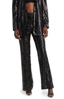 Open Edit Sequin Flare Pants in Black