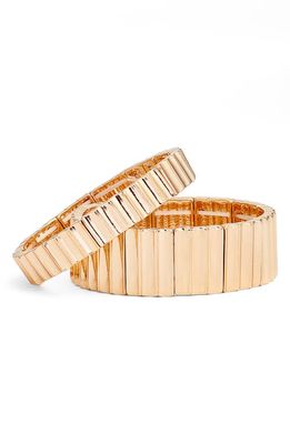 Open Edit Set of 2 Assorted Metal Link Stretch Bracelets in Gold