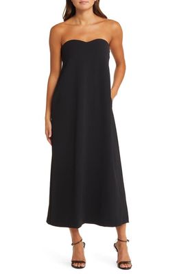Open Edit Strapless Sweetheart Neck Dress in Black