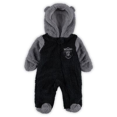 Outerstuff Newborn & Infant Black/Gray Las Vegas Raiders Game Nap Teddy Fleece Bunting Full-Zip Sleeper