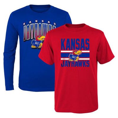Outerstuff Preschool Royal/Red Kansas Jayhawks Fan Wave Short & Long Sleeve T-Shirt Combo Pack