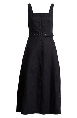 PAIGE Arienne Belted Sleeveless Linen Blend Midi Dress in Black