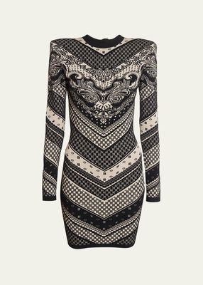 Paisley and Monogram Intarsia Body-Con Mini Dress