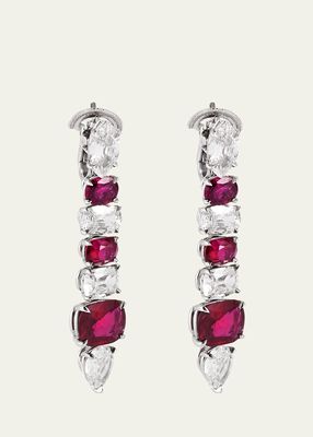 Platinum Earrings with Burma Ruby and Diamonds
