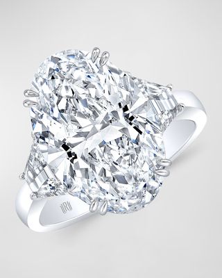 Platinum Oval and Trapezoid Diamond Ring, Size 6.5