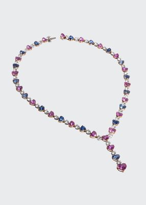 Platinum Yellow Gold Drop Necklace H/S Nat Unheated Blue/Pink Sapphire 41.75 ct. Diamond 10.30 ct.