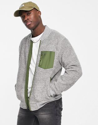 Polo Ralph Lauren icon logo borg bomber jacket in gray