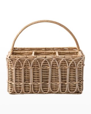 Provence Rattan Silverware Caddy & Napkin Holder, Whitewash