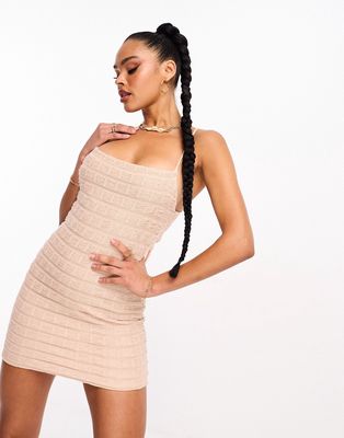 Public Desire textured low tie back mini cami dress in cream-White