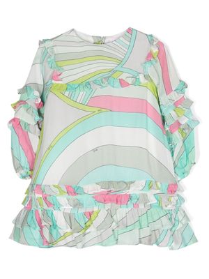 PUCCI Junior abstract-print ruffled minidress - Green