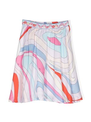 PUCCI Junior iride-print flared skirt - Blue