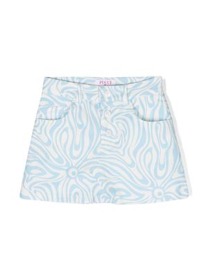 PUCCI Junior marmo-print twill skirt - White