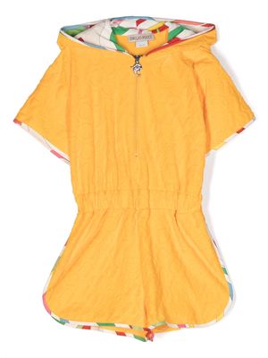 PUCCI Junior monogram-pattern hooded playsuit - Yellow