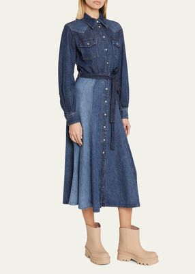 Recycled Cotton Denim Shirtdress with Self-Tie Belt