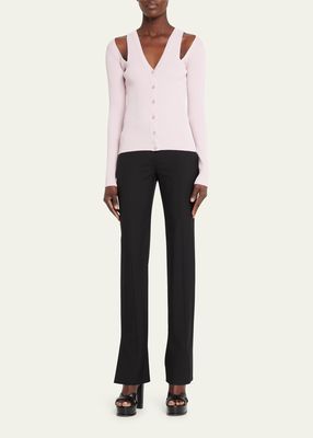 Rib Shoulder Slash Button-Down Cardigan