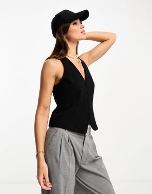 River Island button-up suit vest in black