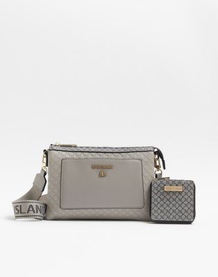 River Island contrast trim cross body bag in light gray