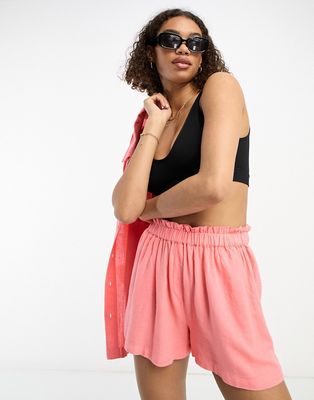 River Island elasticized waist linen short in pink - part of a set