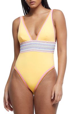 River Island Shell Stitch Embroidery One-Piece Swimsuit in Orange