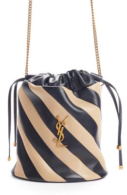 Saint Laurent Alix Stripe Leather Bucket Bag in Dark Notte/Nude Powder