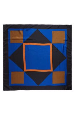 Saint Laurent Carre Forme Geo Print Silk Square Scarf in Royal/Black