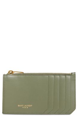 Saint Laurent Fragments Stamp Leather Zip Wallet in Light Sage