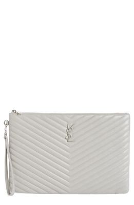 Saint Laurent Large Monogram Matelassé Leather Pouch in Granite