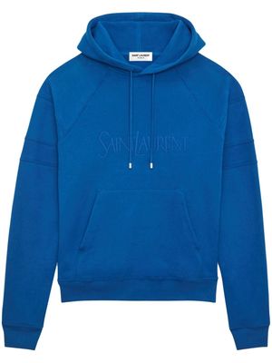 Saint Laurent logo-embroidered cotton hoodie - Blue