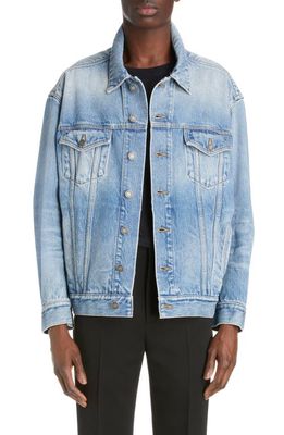Saint Laurent Oversize Cocoon Denim Trucker Jacket in Plain Lake Medium Bl