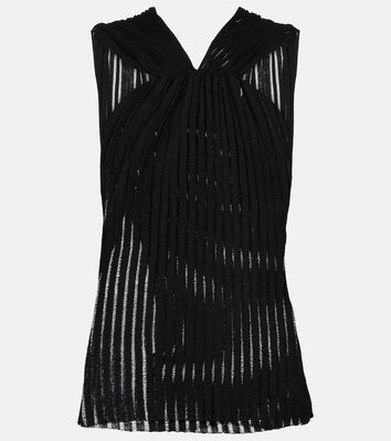 Saint Laurent Ruched ribbed-knit cotton top