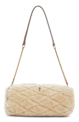 Saint Laurent Small Sade Quilted Genuine Shearling Tube Bag in Natural Beige/Dark Cigar