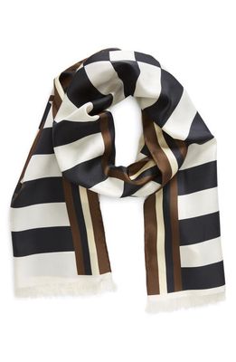 Saint Laurent Stripe Logo Silk Scarf in Off White/Multicolor