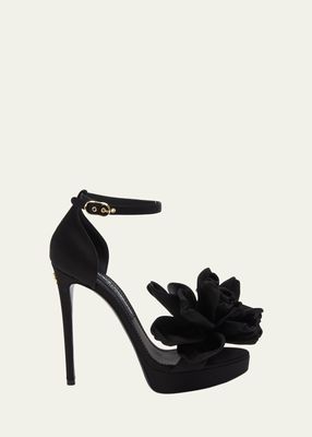 Satin Platform Heel with Floral Detail