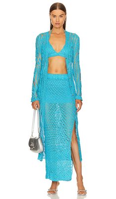 SER.O.YA Allison Crochet Cardigan in Lime in Teal