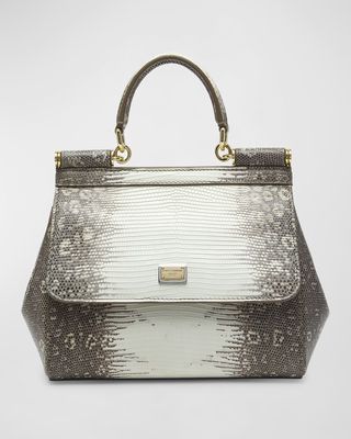Sicily Medium Lizard Top-Handle Bag