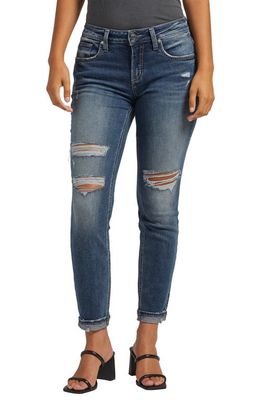Silver Jeans Co. Ripped Curvy Mid Rise Boyfriend Jeans in Indigo