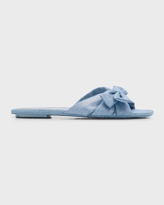 Sofia Metallic Denim Bow Slide Sandals