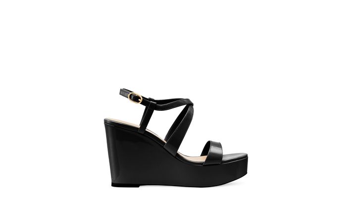 Stuart Weitzman Avenue 75 Wedge Sandal The SW Outlet, Black Patent Leather