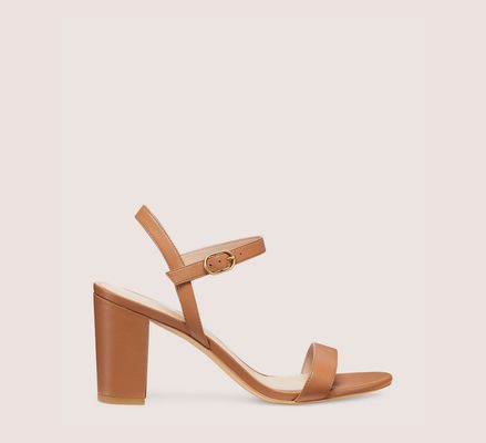 Stuart Weitzman Dancer 75 Block Sandal The SW Outlet, Almond Nappa Leather