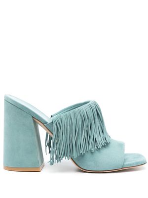 Stuart Weitzman Tia Fringe 100mm leather mules - Blue