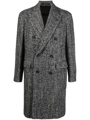 Tagliatore herringbone-pattern double-breasted coat - Black