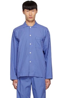 Tekla Blue & Black Organic Cotton Pyjama Shirt