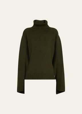 Tie-Back Turtleneck Wool Sweater