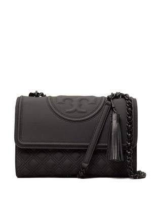 Tory Burch leather logo-embossed shoulder bag - Black