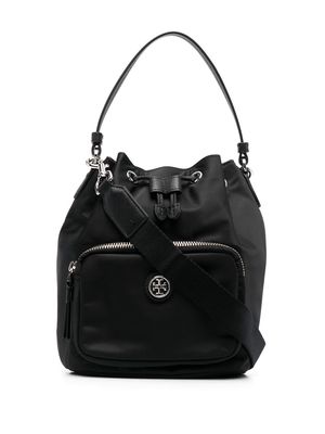 Tory Burch logo-plaque bucket bag - Black
