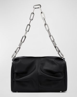 Valentia Ruched Leather Chain Shoulder Bag