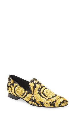 Versace Barocco Print Slipper in Black Gold