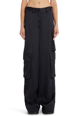 Versace Twill Wide Leg Cargo Pants in Black